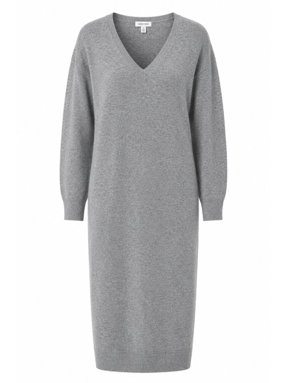 Nordstrom Wool Cashmere Blend V Neck Maxi Sweater Dress Gray XS Office Holiday
